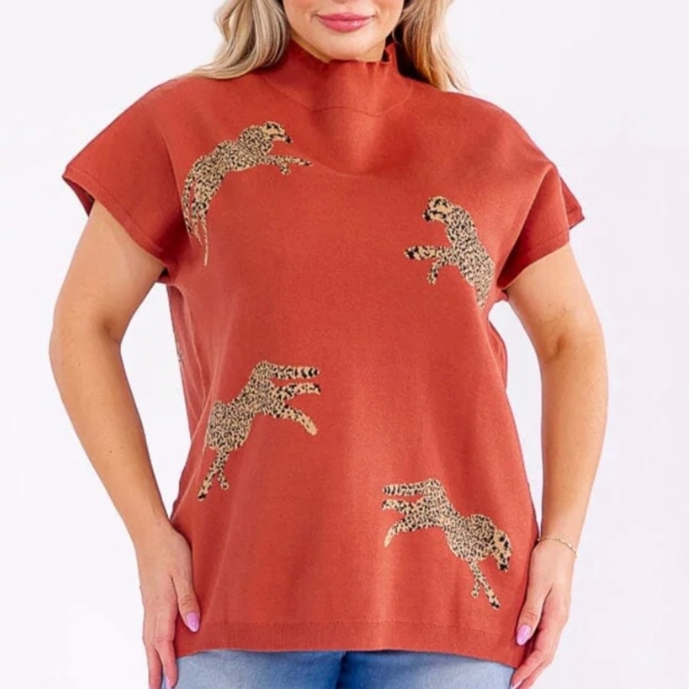 Entro Rust Leopard Viscose Blend Women's Blouse